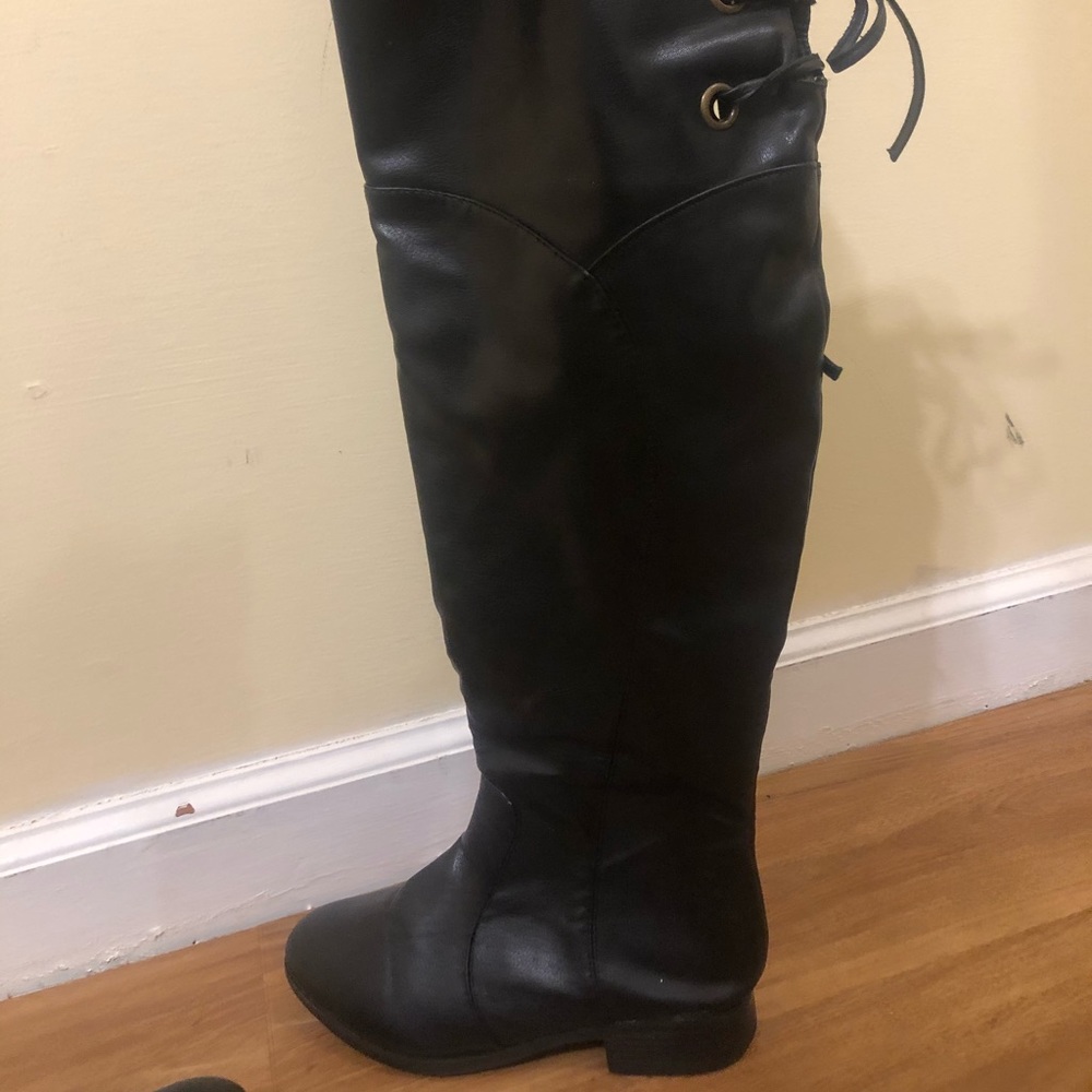 Faux leather knee high boots